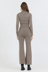 Olive Grey Slim Fit Knit Fold Over Flare Pant