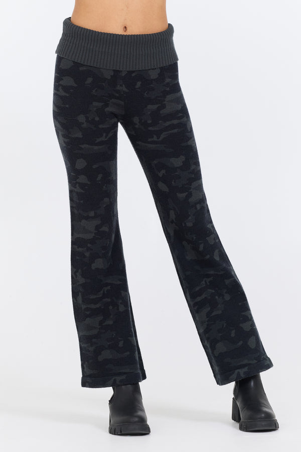 Black Slim Fit Knit Fold Over Flare Pant