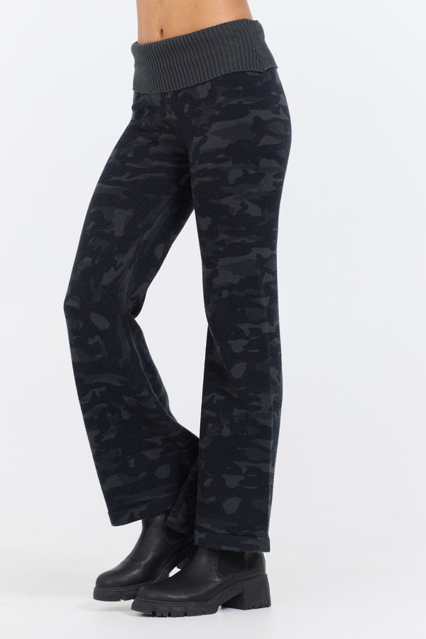 Black Slim Fit Knit Fold Over Flare Pant