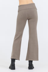 Olive Grey Slim Fit Knit Fold Over Flare Pant