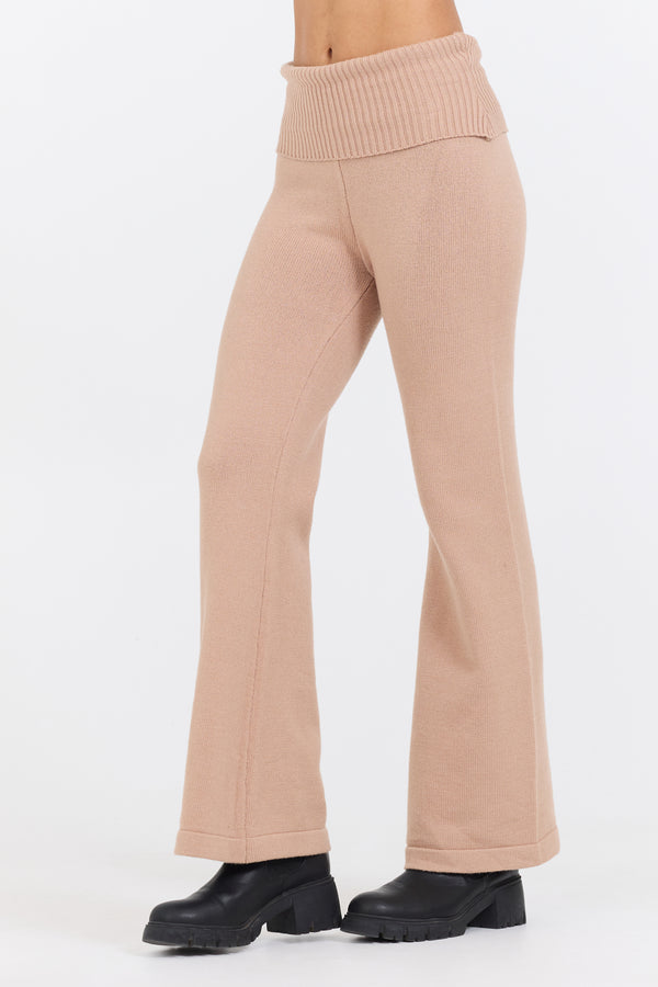 Salted Caramel Slim Fit Knit Fold Over Flare Pant