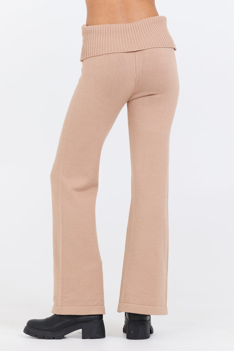 Salted Caramel Slim Fit Knit Fold Over Flare Pant