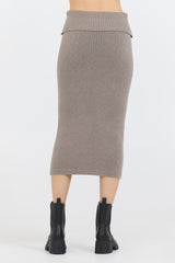 Stone Grey Knit Midi Skirt