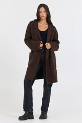 Deep Brown Sweater Mid Length Coat