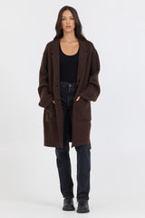 Deep Brown Sweater Mid Length Coat