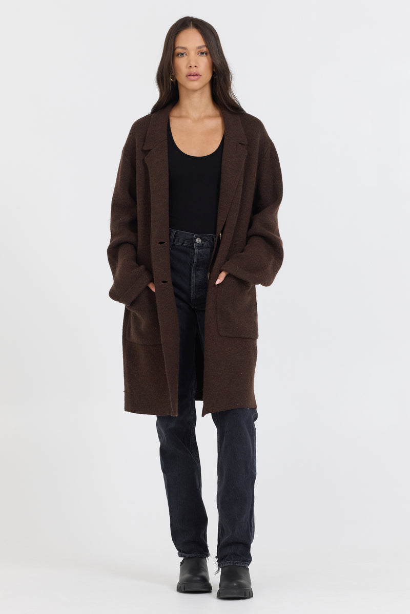 Deep Brown Sweater Mid Length Coat