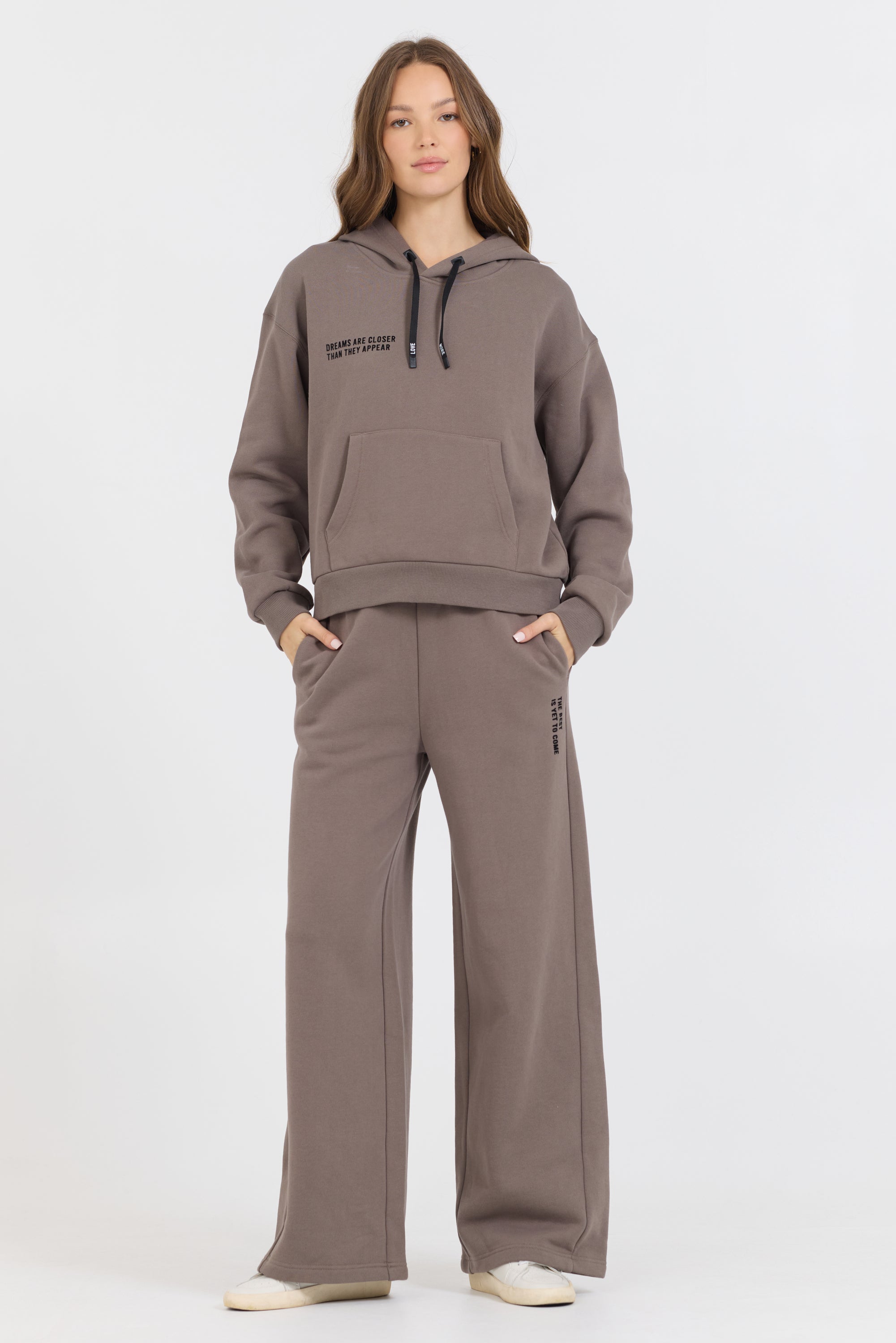 Taupe Grey Fleece Flare Pant W/ Flocking Details