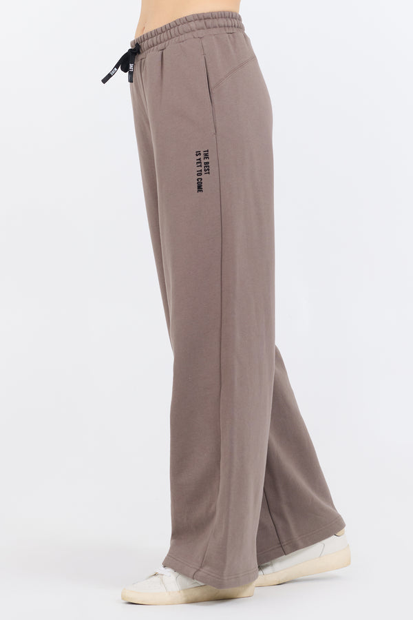 Taupe Grey Fleece Flare Pant W/ Flocking Details