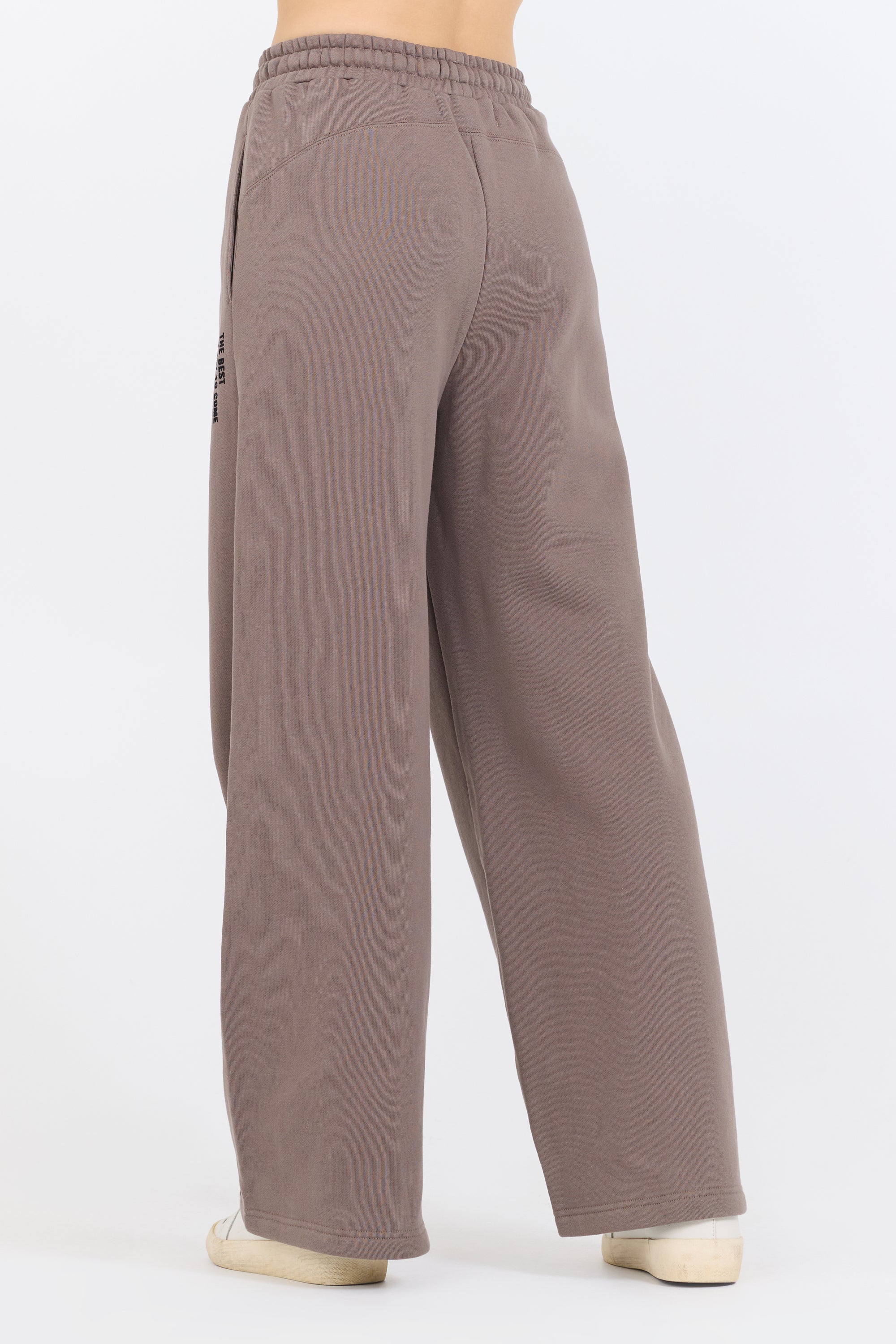 Taupe Grey Fleece Flare Pant W/ Flocking Details