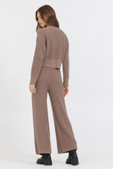 Heather Brown Waffle Knit Flare Pant