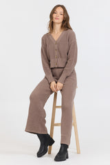 Heather Brown Waffle Knit Flare Pant