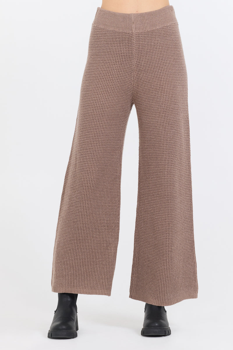 Heather Brown Waffle Knit Flare Pant