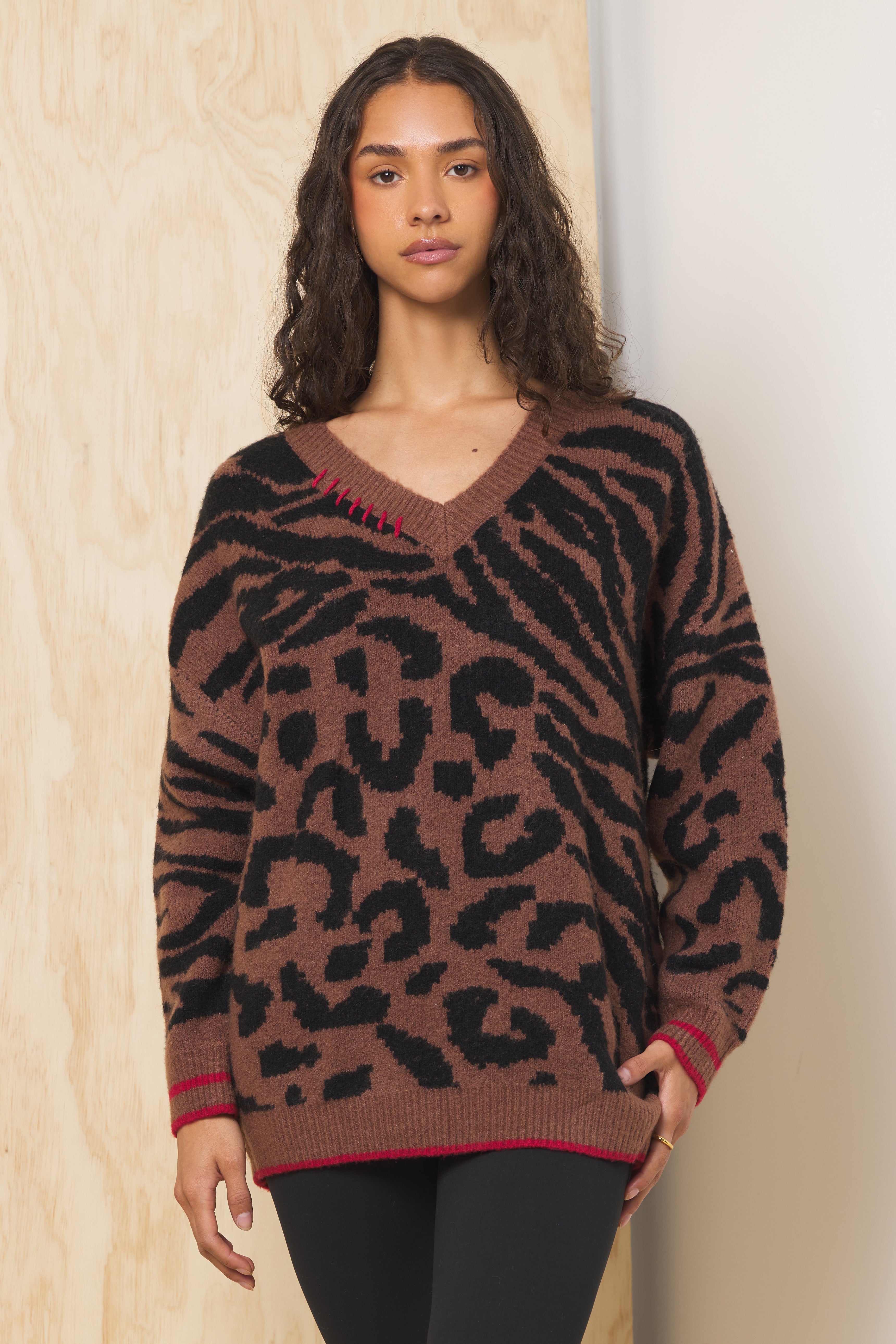 V Neck Jacquard Sweater