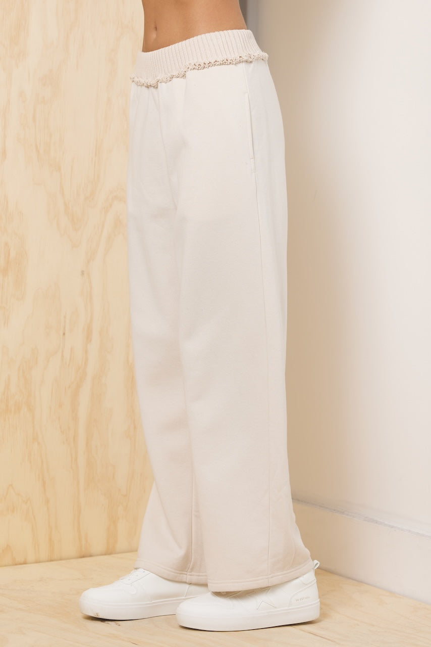 Fleece Pant with Rib Waistband - Bone