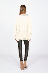 Ivory Varsity Fleece V-Neck Sweater