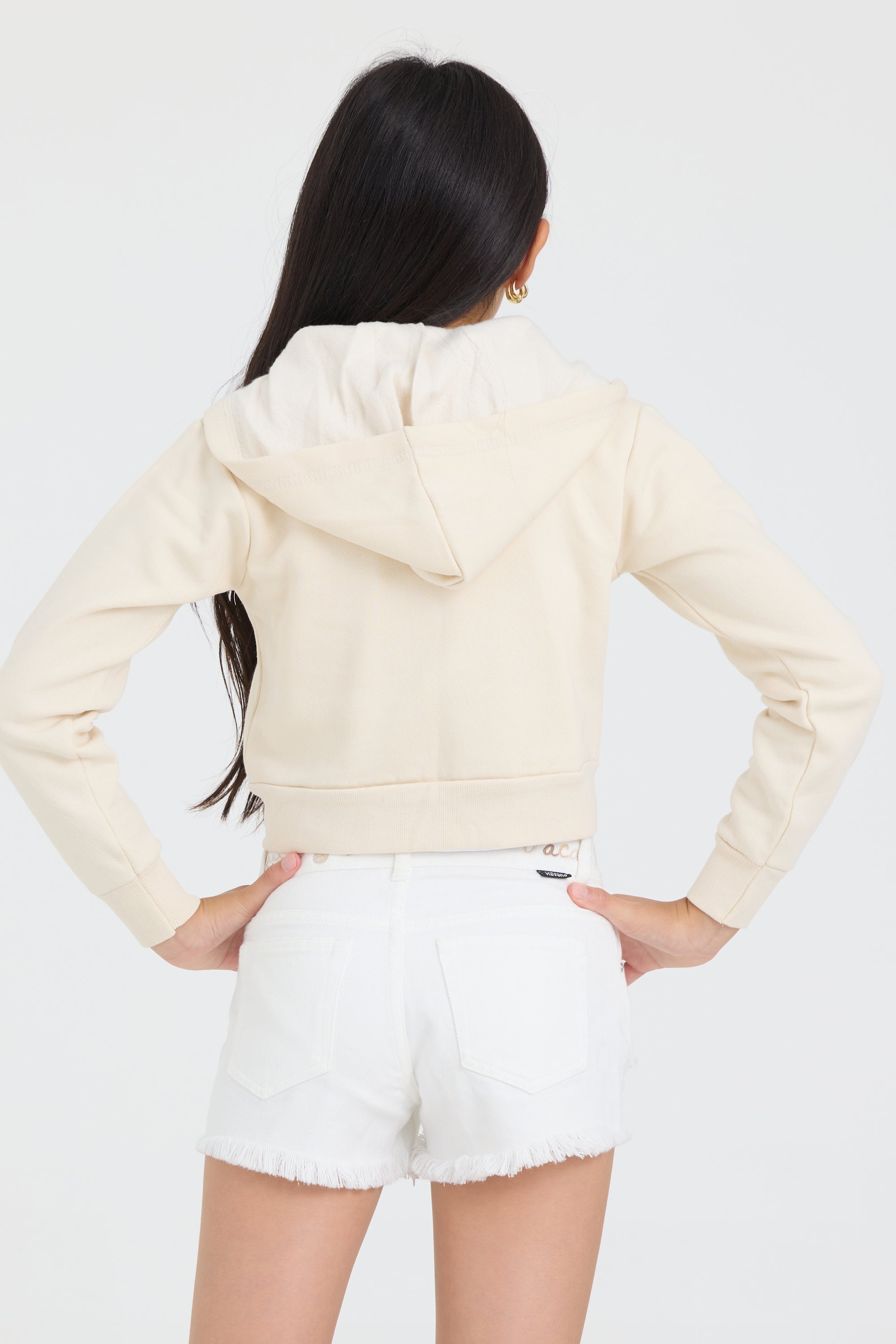 Kids White Denim Short with Embroidered Waist