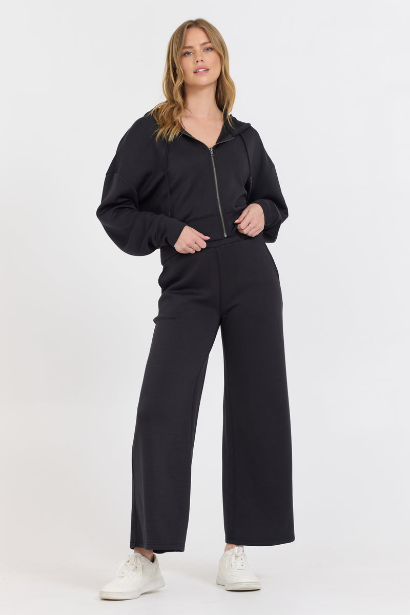 Black Cloud Fleece Crop Zip Up