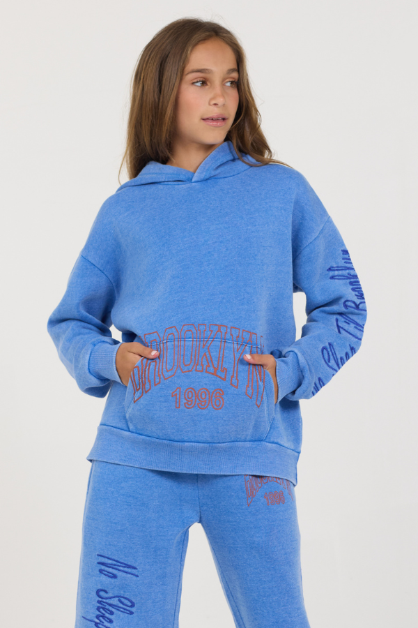 Kids Cobalt Hi-Lo Off The Shoulder Hoody