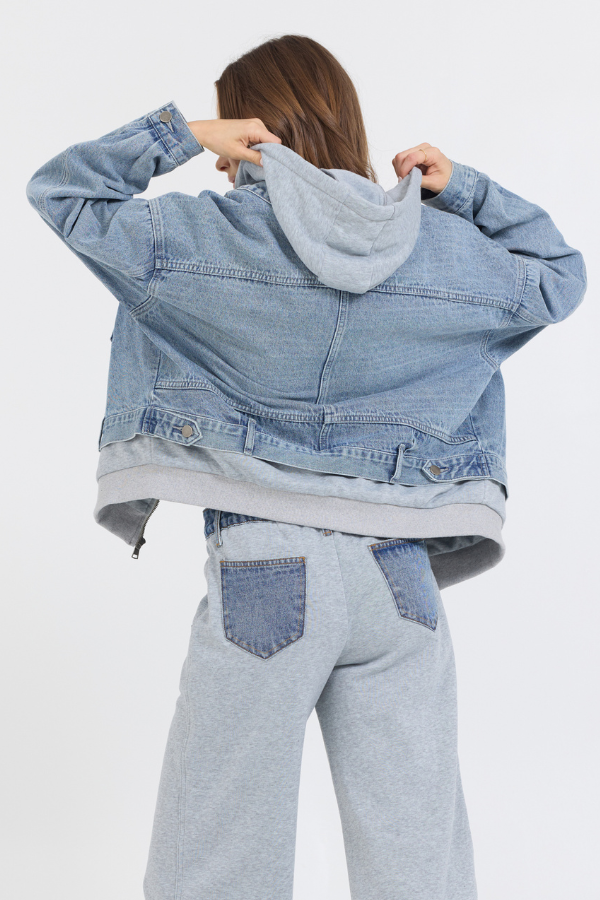 Washed Denim Fleece Jacket