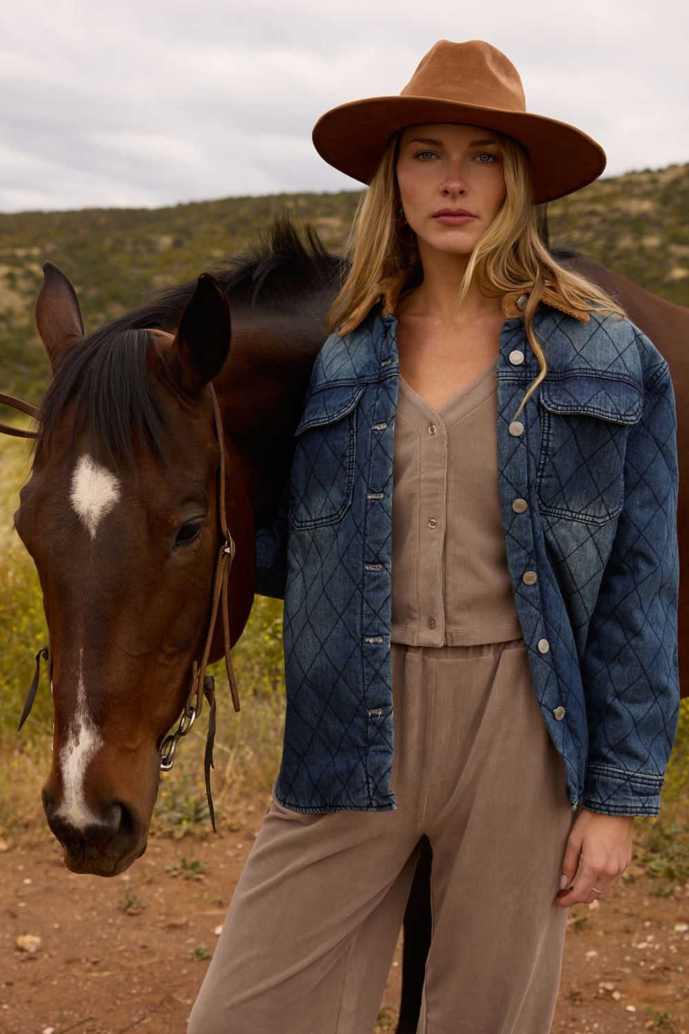 Blue Quilted Denim Jacket w/ Suede Collar