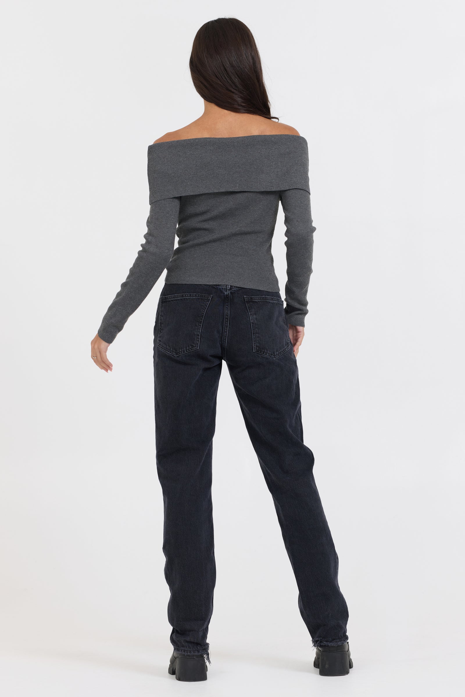 Vintage Havana Heather Charcoal Off Shoulder Sweater