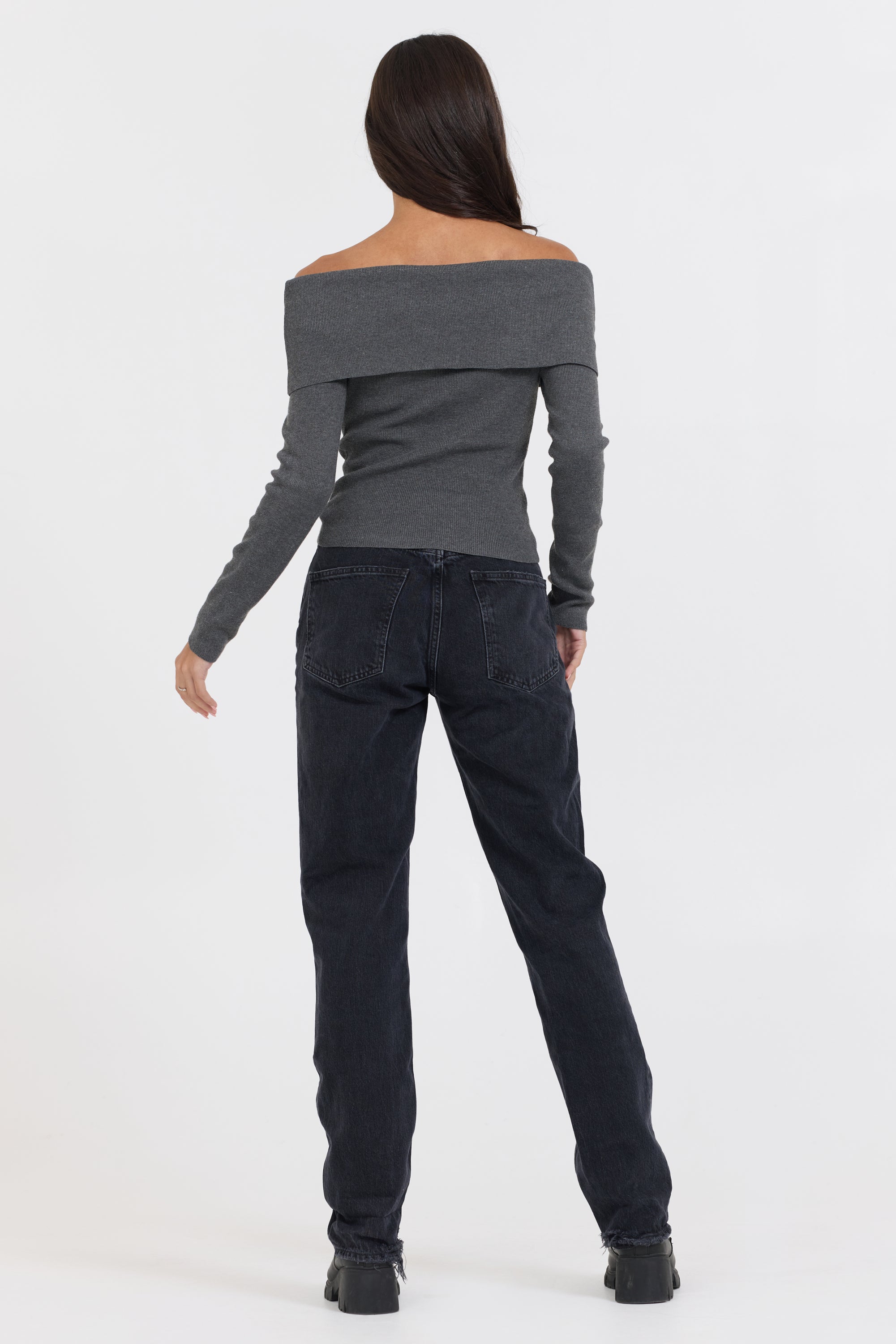 Heather Charcoal Off Shoulder Sweater
