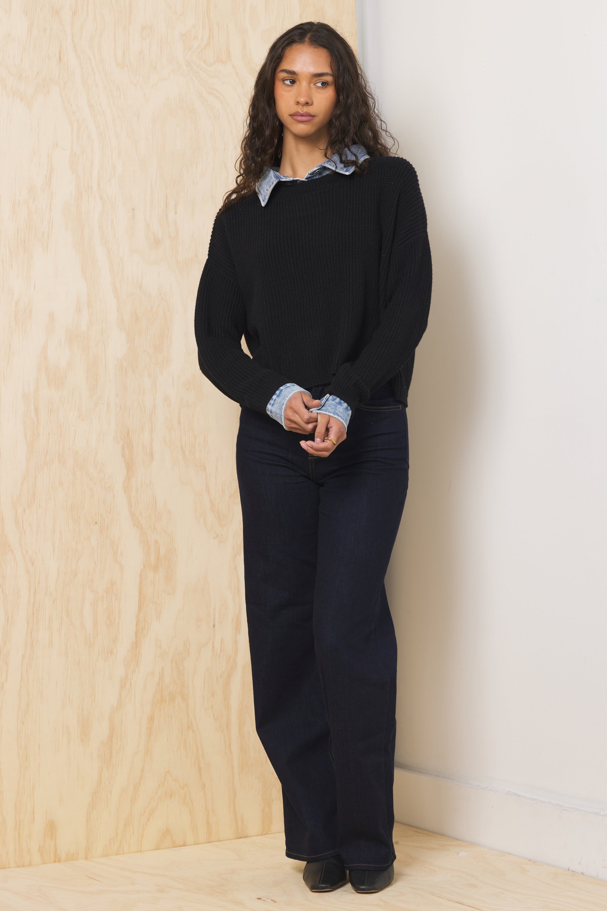Black & Denim Cropped Sweater