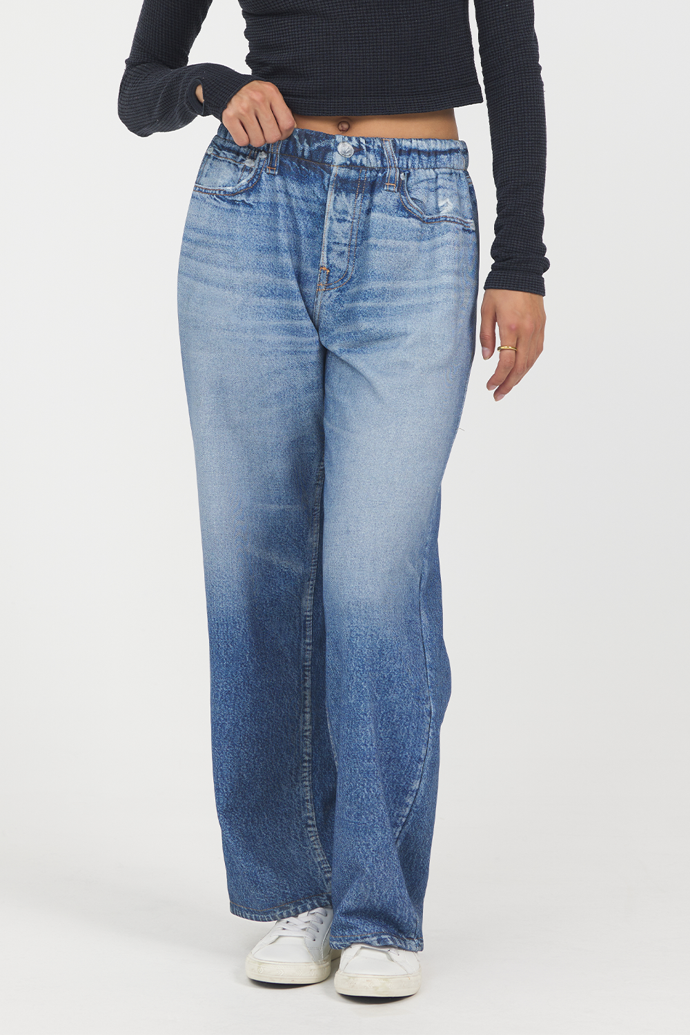 Denim Fleece Wide Leg Pant