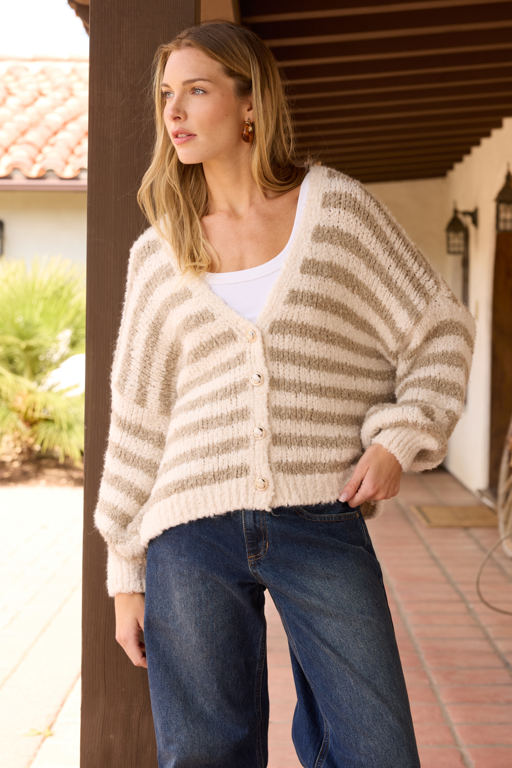IVORY/TAUPE STRIPED CARDIGAN