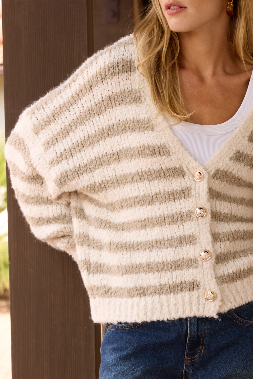 IVORY/TAUPE STRIPED CARDIGAN
