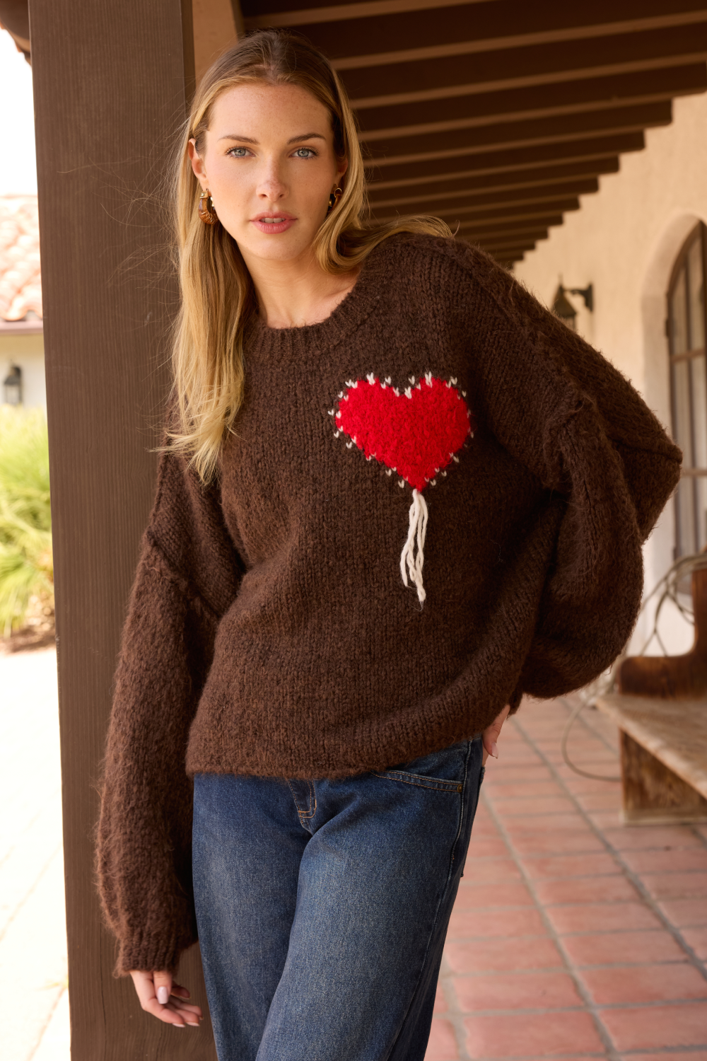 MOCK NECK SWEATER W/ JACQUARD HEART
