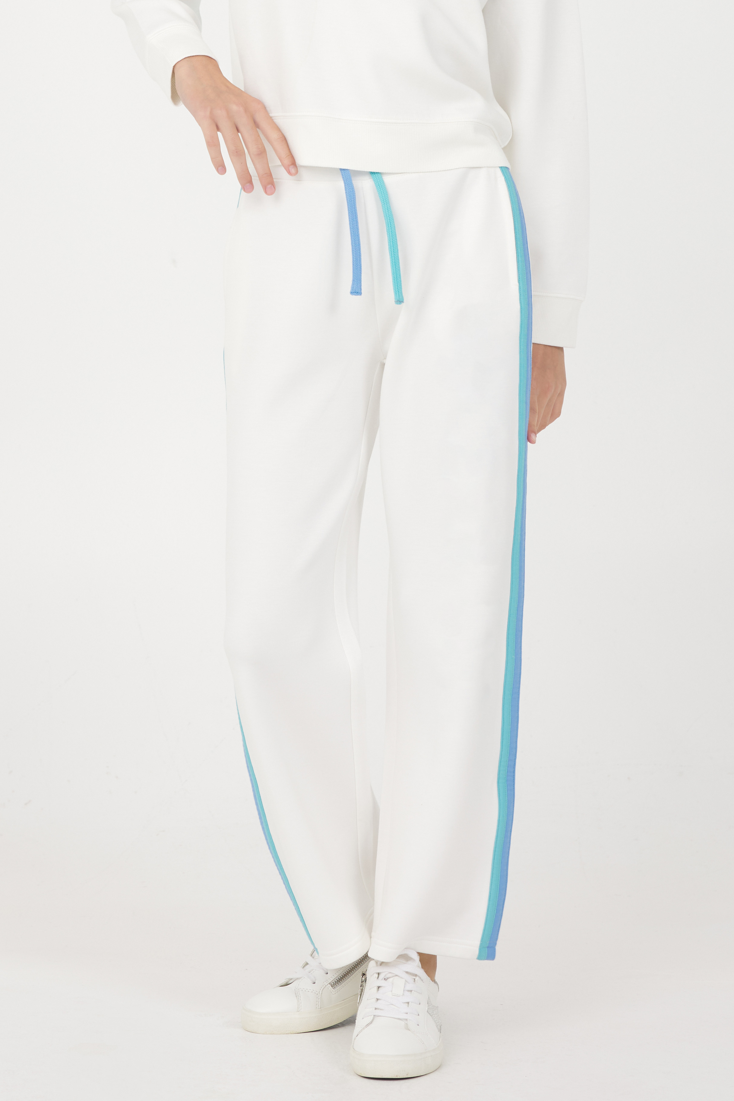 White Aqua Ocean Blue Color Block Cloud Pant