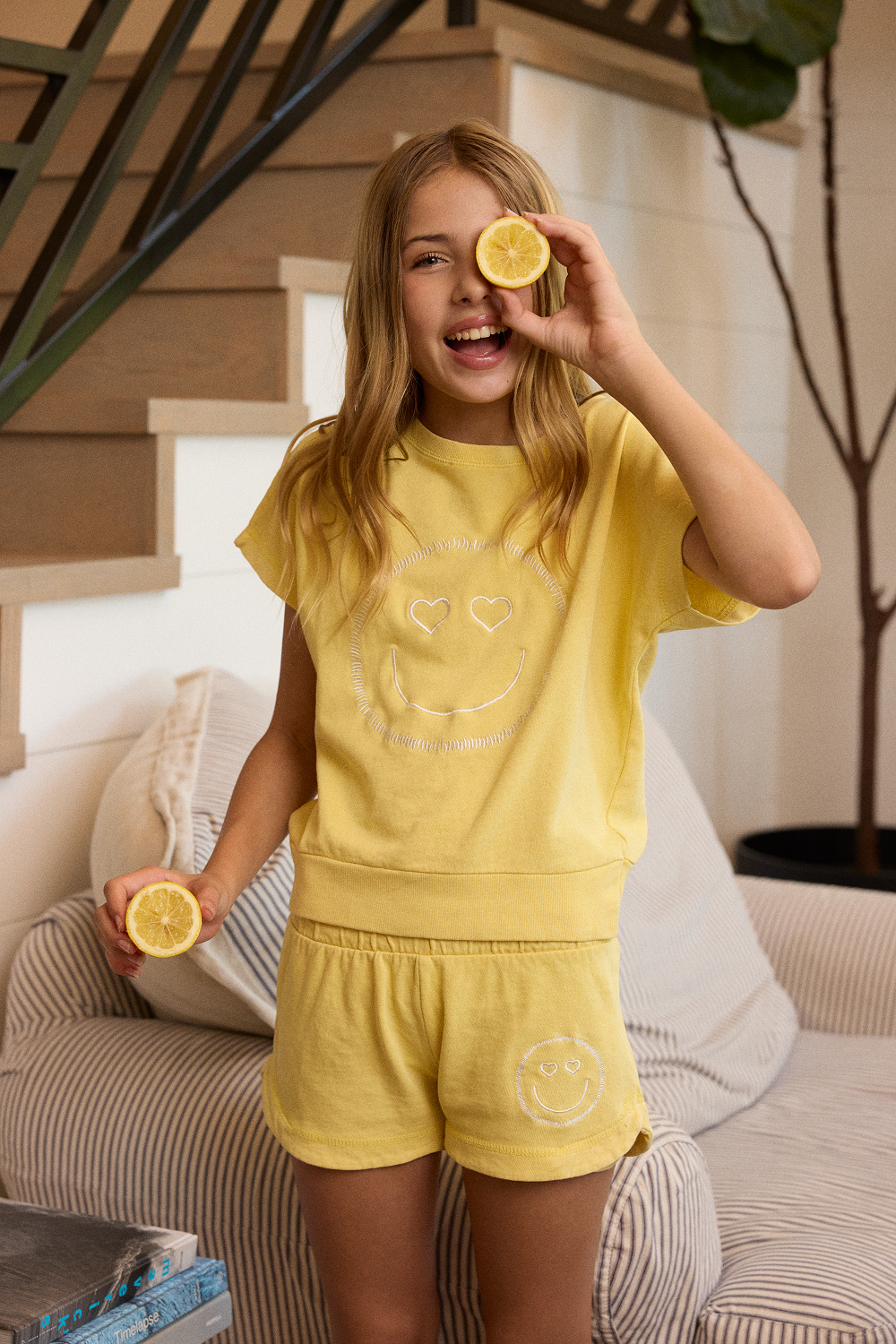 Kids Garment Dye Short with Smile Embroidery