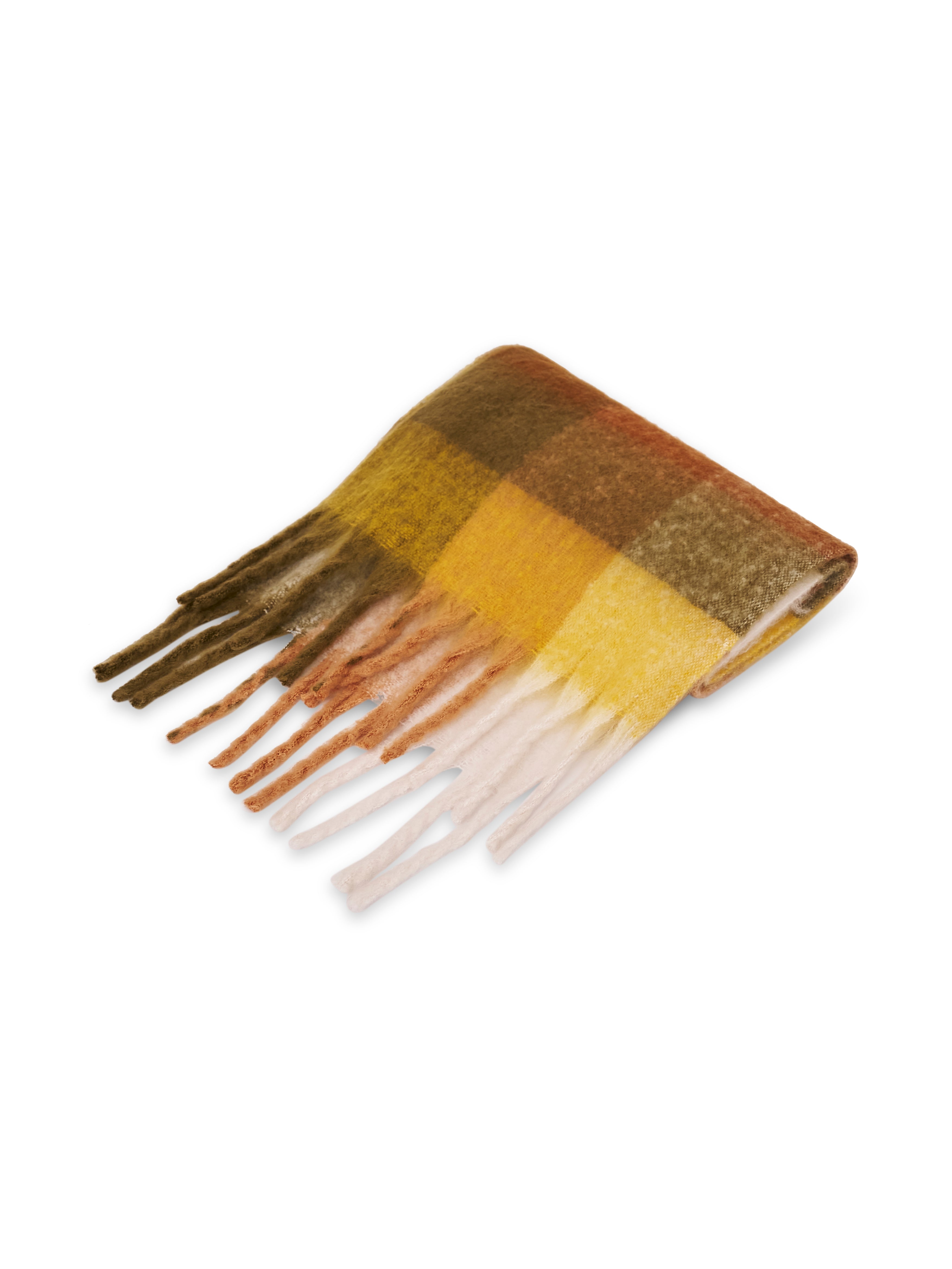 CHECK BRUSH TASSEL SCARF - YELLOW