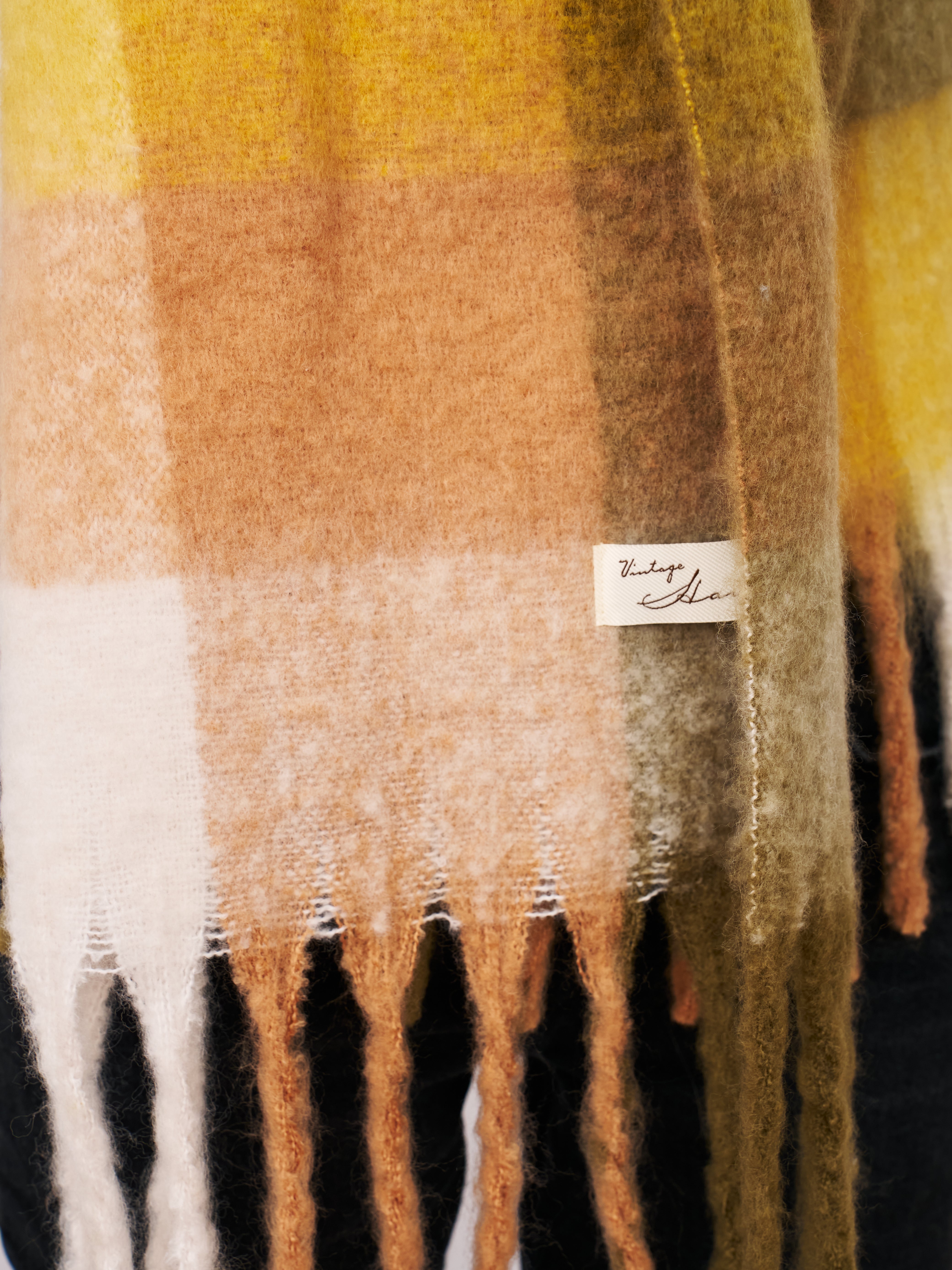 CHECK BRUSH TASSEL SCARF - YELLOW