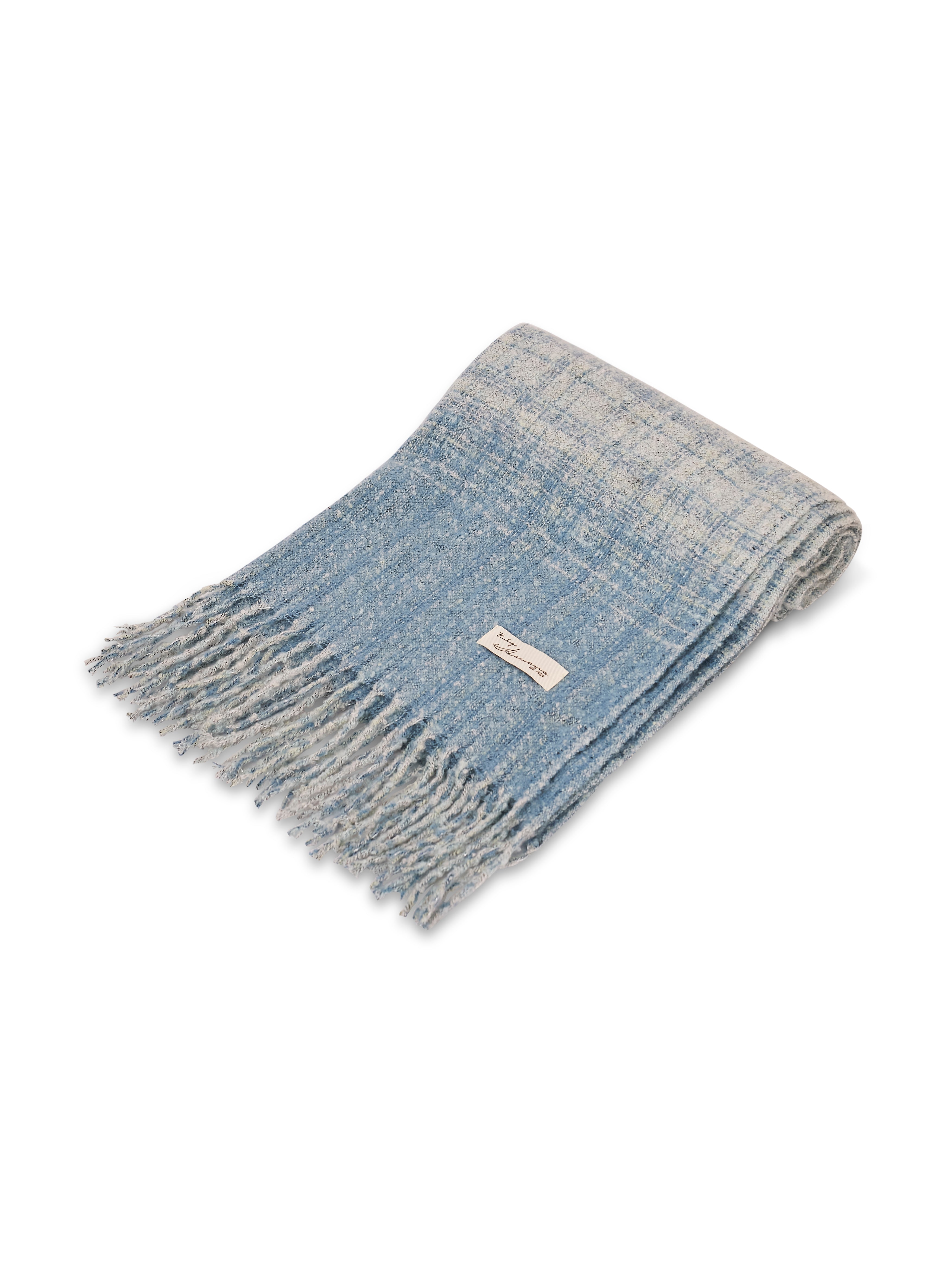 BOUCLE CHECK TASSEL SCARF - BLUE