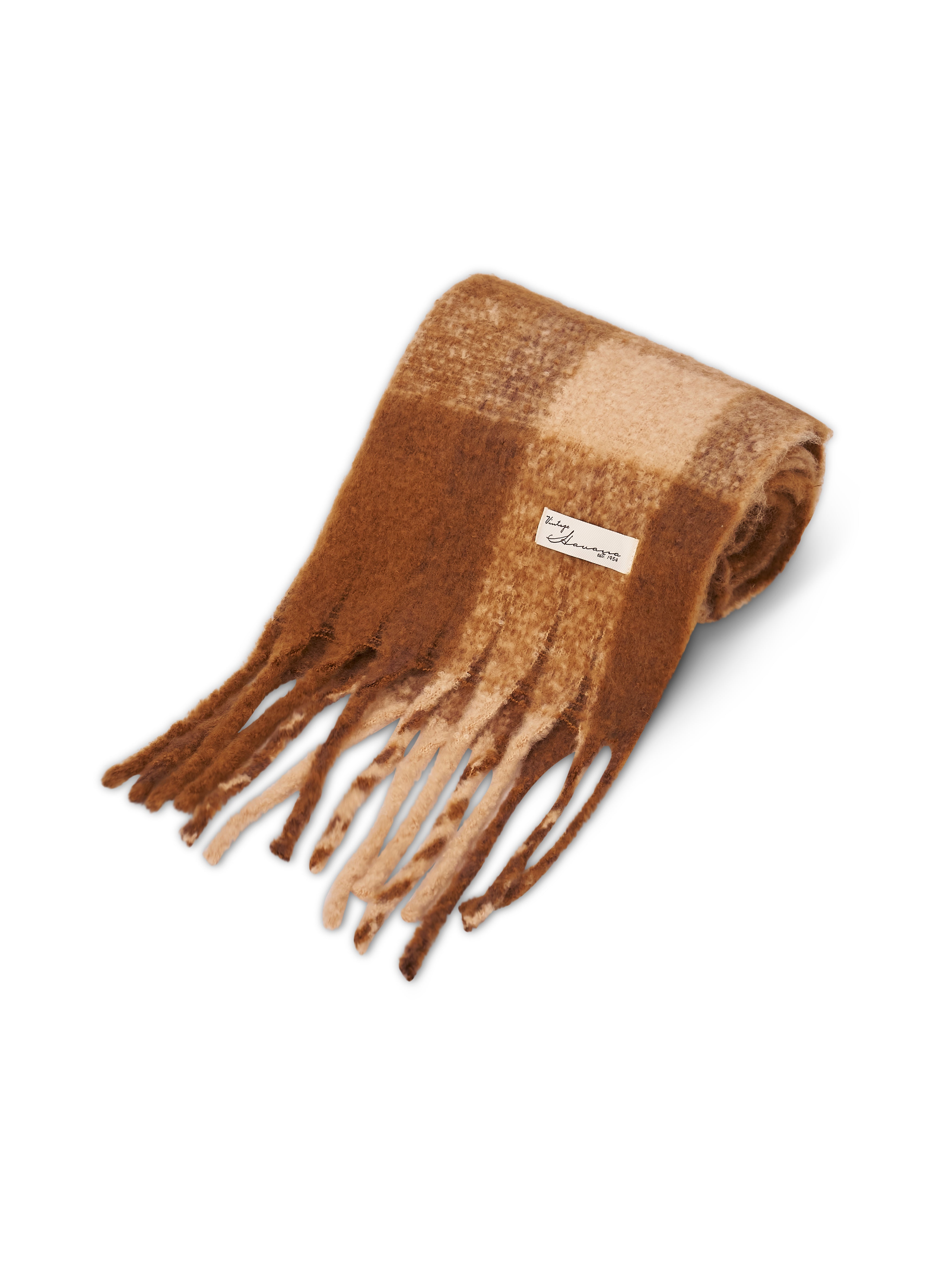 CHECK TASSEL SCARF - TAN