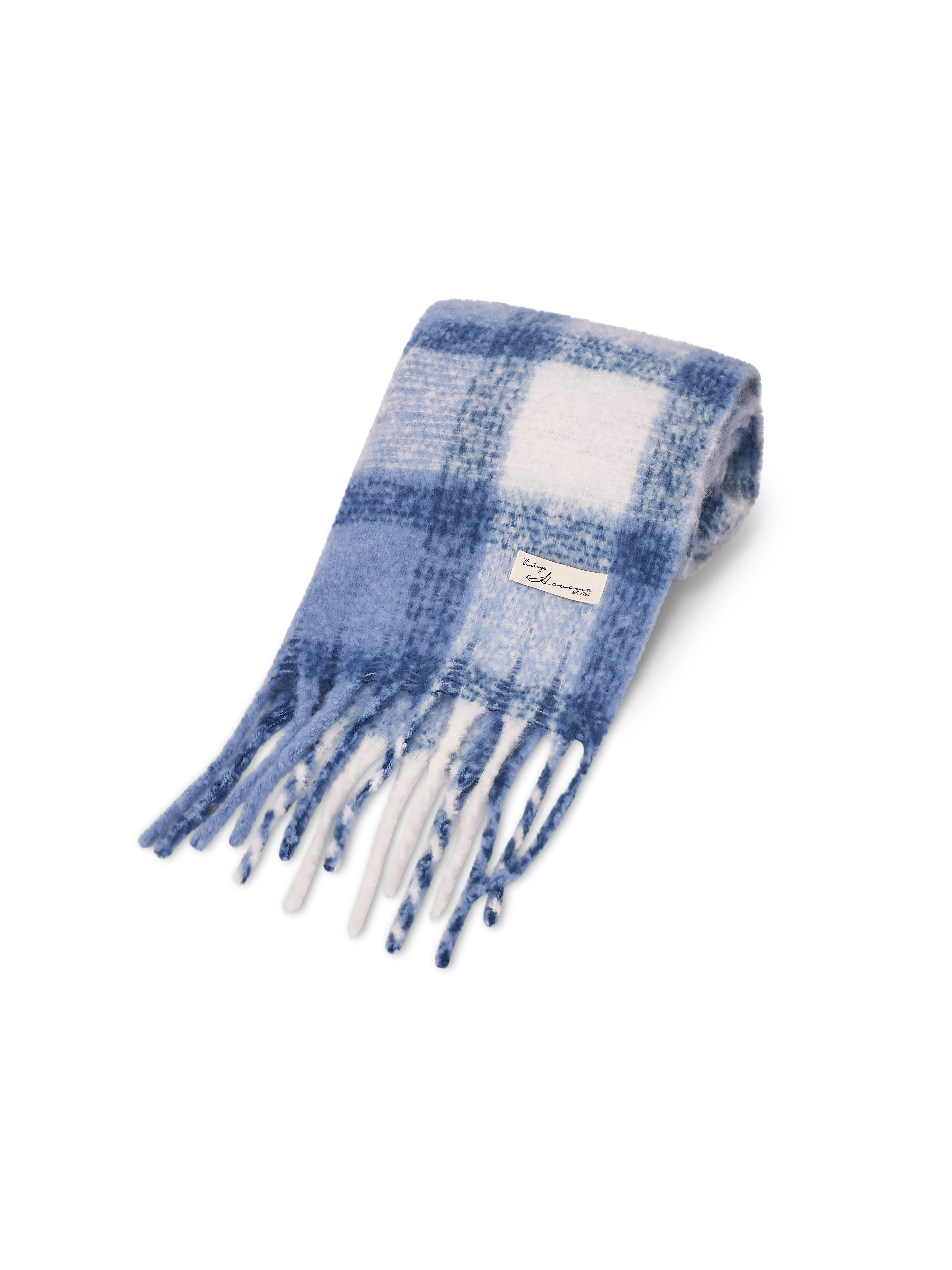 CHECK TASSEL SCARF - BLUE