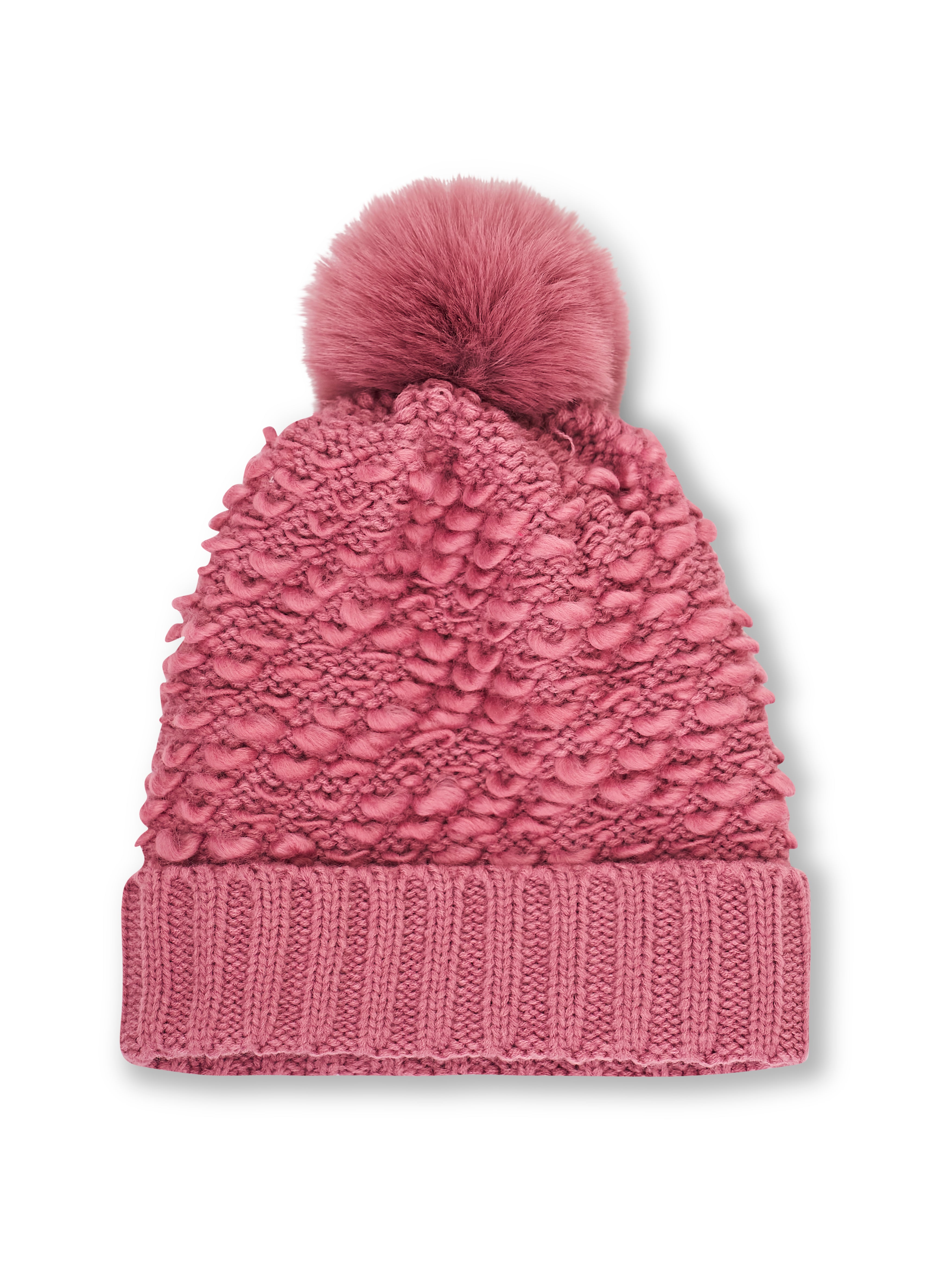 TURN UP POMPOM HAT - BLUSH