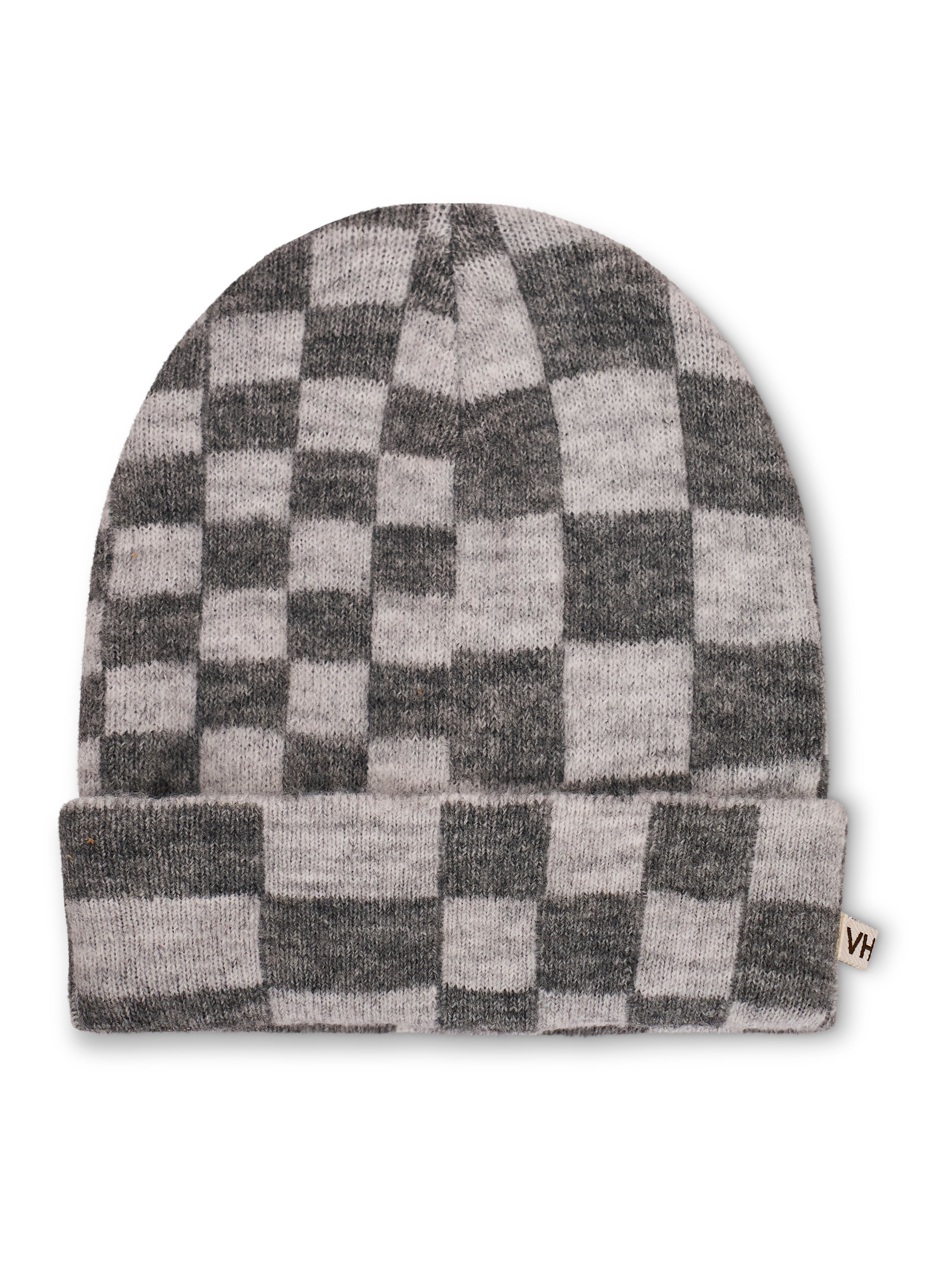 CHECK PATTERN BEANIE - GREY