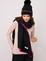 BLANKET STITCH KNIT SCARF - BLACK/B PINK