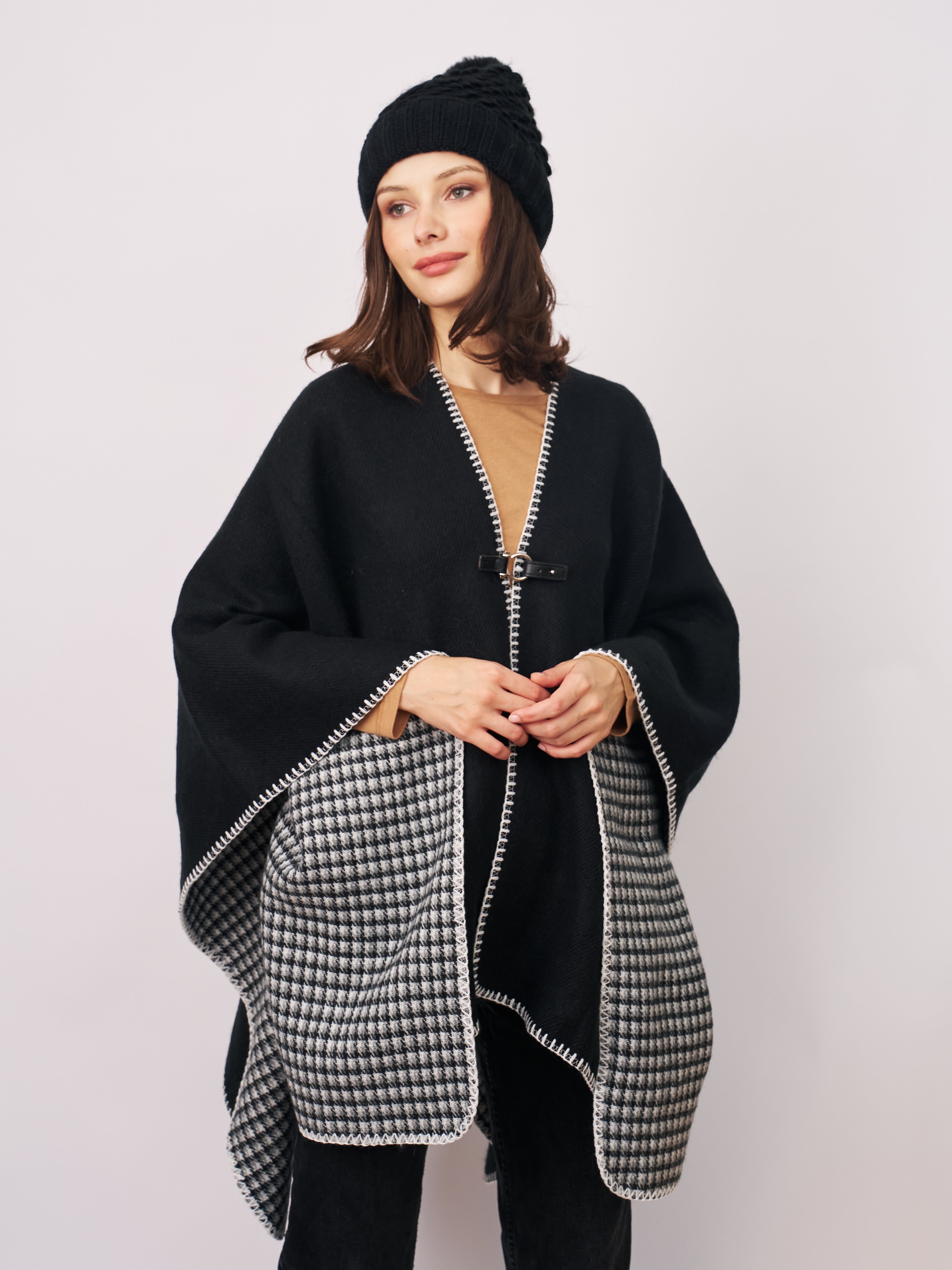 WHIPSTITCH RUANA - BLACK/IVORY