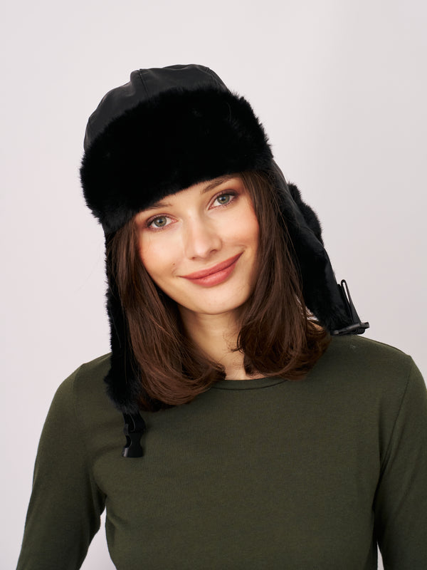 FUR TRAPPER HAT - BLACK