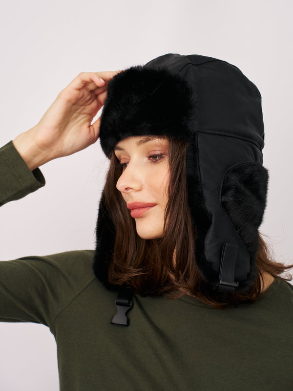 FUR TRAPPER HAT - BLACK