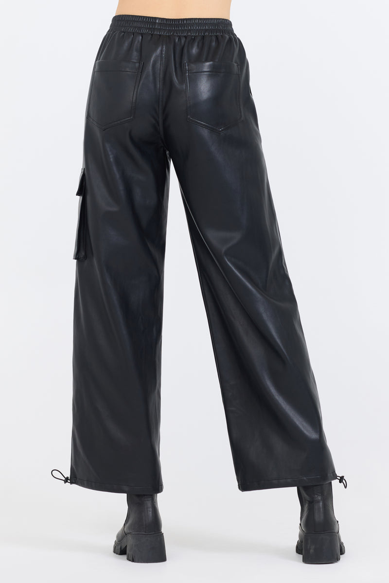 Black Leather Cargo Pants