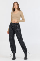 Black Leather Cargo Pants