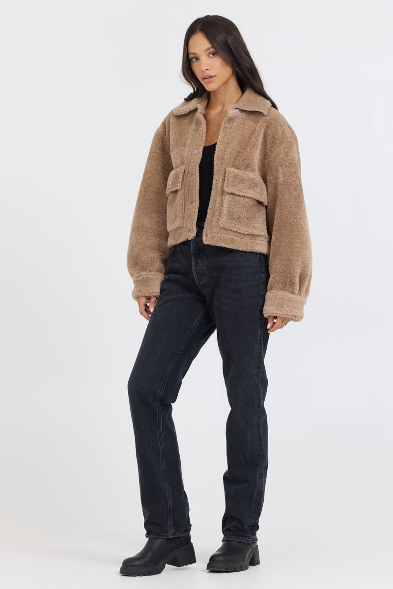 Butter Cookie Sherpa Jacket W/ Quilted Pockets