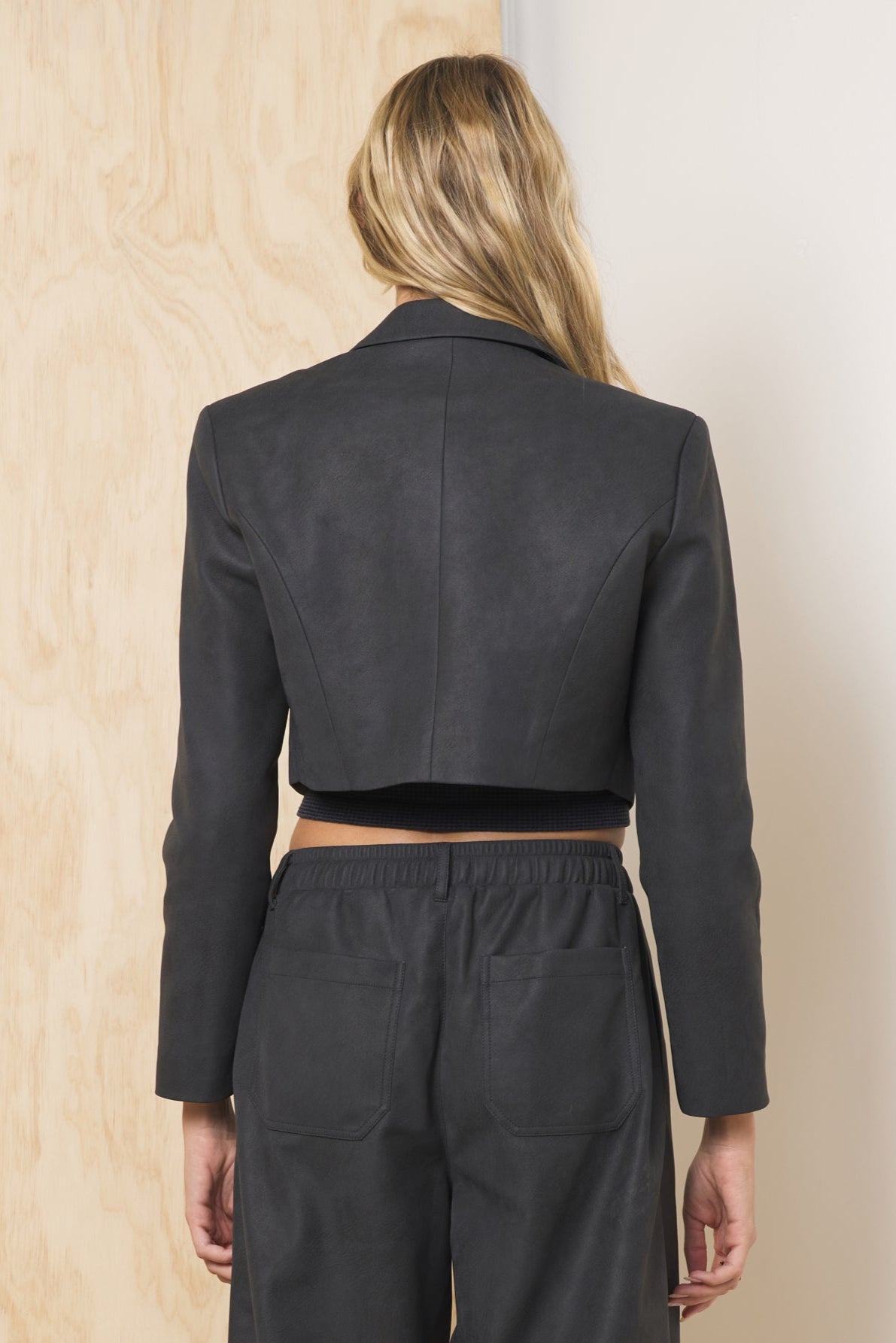 Faux Leather Cropped Blazer