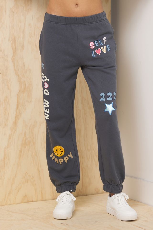Printed Surf Wash Jogger with Self Love w/ Patches