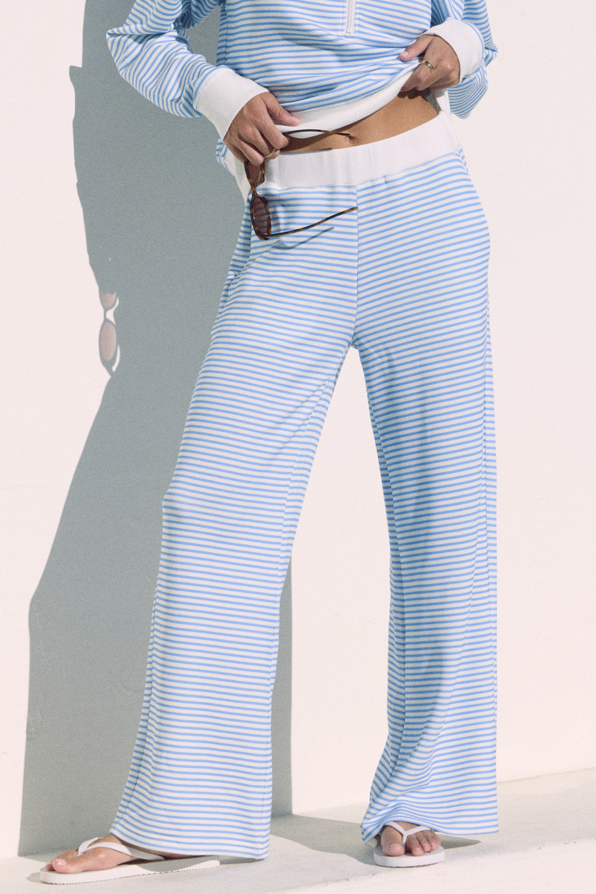 Striped Cloud Fleece Wide Leg Pant